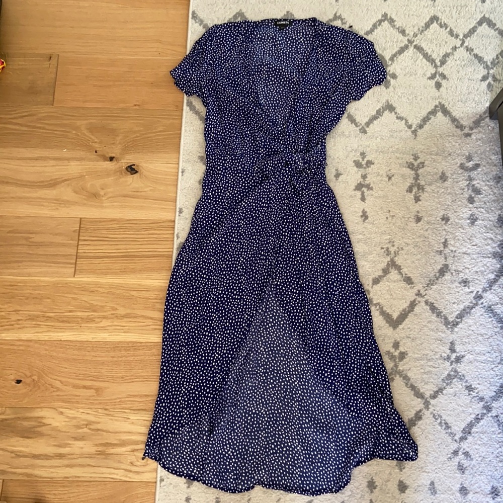 Express Navy Polka Dot Midi Dress